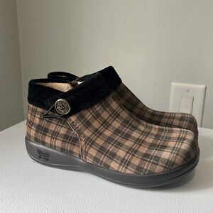 Alegria Plaid Ankle Boots - Brown and Black